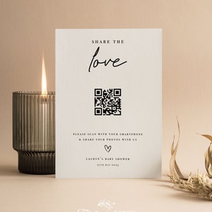 Personalisiertes Teilen der Liebe QR-Code-Zeichen | Minimalistische Babyparty | Geschlechtsneutral | Einfache Babyparty Spiele | Oh Baby | Streublümchen | M102