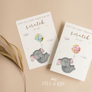 Scratch personnalisé pour révéler le sexe | Garçon ou fille | Baby Shower | Éléphant | Rose et bleu | Devinez le sexe | E101