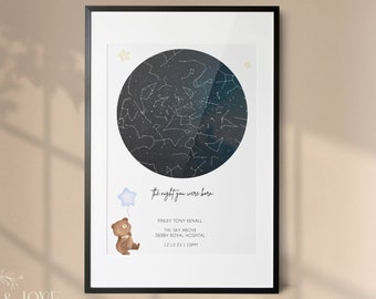 Personalised Star Map Print | The Night You Were Born, Baby Nursery