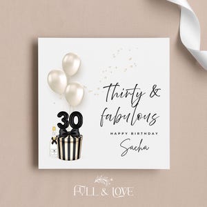 Carte d'anniversaire personnalisée | 30 ans et fabuleux | Noir et blanc | trentième anniversaire | Cartes d'étape | Cartes de voeux personnalisées