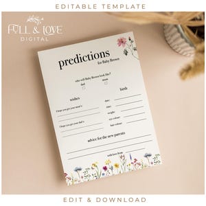 Personalised Baby Shower Prediction Cards DIGITAL | Baby in Bloom Baby Shower  | Spring | Floral | Baby Shower Decor | Download BB101-1