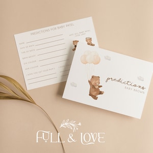 Personalisierte Babypartyvorhersagekarten |  Teddybär | Bärenstark | Luftballons | Waldland| Geschlechtsneutral | Duschspiele | Streublümchen | T101