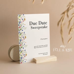 Panneau publicitaire indiquant la date d'échéance | Devinez la date d'échéance | Baby shower bébé en fleurs | Jeux de baby shower de fleurs sauvages | Fleurs | Saupoudrer | BB101