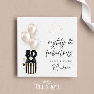 80e anniversaire personnalisée | 80 ans et fabuleux | Noir et blanc | 80e anniversaire | Cartes d'étape | Cartes de voeux personnalisées