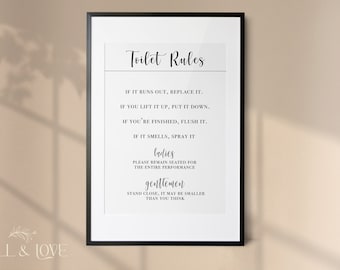 Toilet Rules Bathroom Print | Funny Restroom Wall Decor