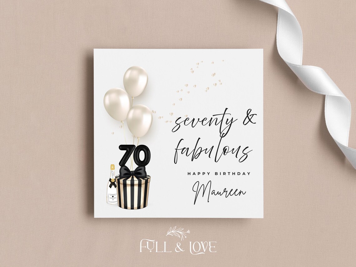 Personalised 70th Birthday Card | 70 and Fabulous | Black and White ...