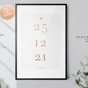 Impression de feuille de date personnalisée | Anniversaire | Fiançailles | Saint Valentin | Cadeau en papier | Nouveau bébé | Cadeau de mariage | Date spéciale |