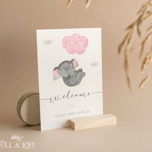 Personalisierte Babyparty Willkommensschild | Elefant Bär Babyparty | Baby Mädchen | Rosa | Luftballons | Baby Shower Spiele | Streusel | E101