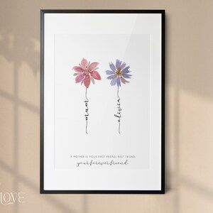 Personalised Mother's Day Flower Print | Daughter | Grandma | Nan | Son | Watercolour Flowers | Personalised Home Decor | Mother's Day Gift