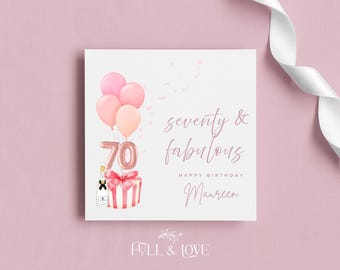 Personalised 70th Birthday Card | 'Seventy & Fabulous"  Pink Milestone