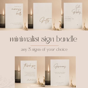 Personalisierte Babyparty Zeichen Bündel | Minimalistische Babyparty | Geschlechtsneutral | Baby Party Karten | Streublümchen | Geschenke-Tisch | M101