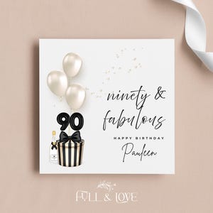 90e anniversaire personnalisée | 90 ans et fabuleux | Noir et blanc | Quatre-vingt-dixième anniversaire | Cartes d'étape | Cartes de voeux personnalisées