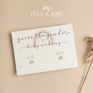 Cartes Devinez le genre personnalisées | Révéler le genre | Baby shower bohème arc-en-ciel | Non sexiste | Cartes Baby Shower | Saupoudrer de R101