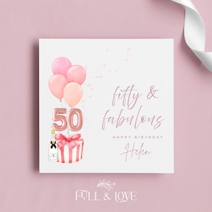 carte personnalisée pour 50e anniversaire | 50 ans et fabuleux | Cartes pour elle | Cinquantième anniversaire | Cartes d'étape | Cartes de voeux personnalisées
