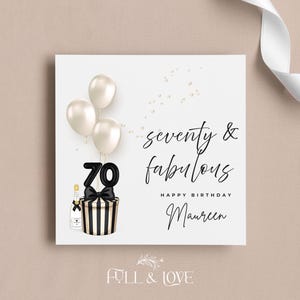 Carte personnalisée du 70e anniversaire | 70 ans et fabuleux | Noir et blanc | Soixante-dixième anniversaire | Cartes d'étape | Cartes de voeux personnalisées