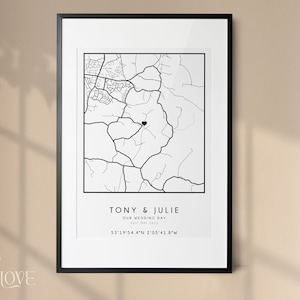 Coordonnées de la carte Imprimer | Impression couple | Cadeau de mariage d'anniversaire | Décoration murale | Fiançailles | Cadeau Saint-Valentin | Maison neuve | Cadeau de Noël
