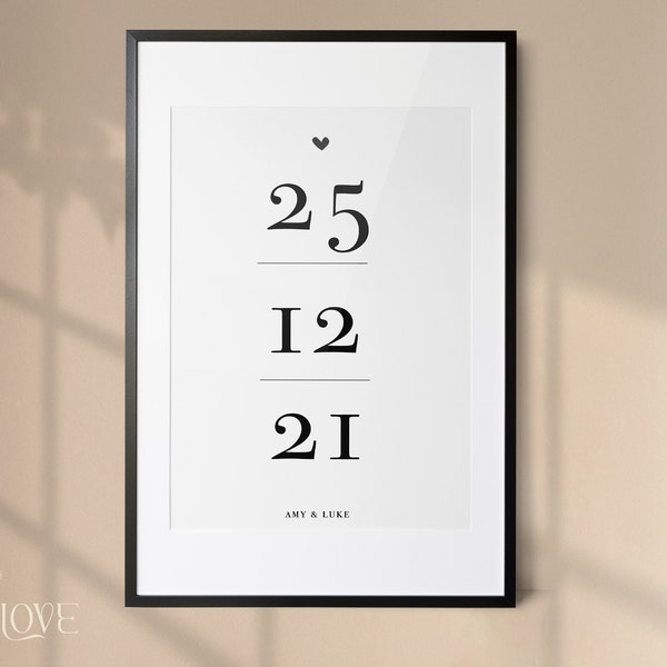 Date Print Personalised | Anniversary | Engagement | Valentines Day | Paper Gift | New baby | Wedding Present | Special Date| Christmas gift
