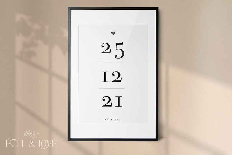 Date Print Personalised | Anniversary | Engagement | Valentines Day | Paper Gift | New baby | Wedding Present | Special Date | 