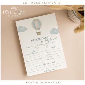 Cartes personnalisées de prédiction de baby shower NUMÉRIQUE | En haut et en bas | Aventure | Garçon | Ballon bleu | Jeux de baby shower | Télécharger l'UA103-1