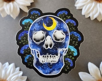 Blue Galaxy Human Skull 2.9×3-Inch Matte Waterproof Sticker