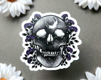 Galaxy Human Skull with Flowers 3x2.9-inch Matte Waterproof Sticker