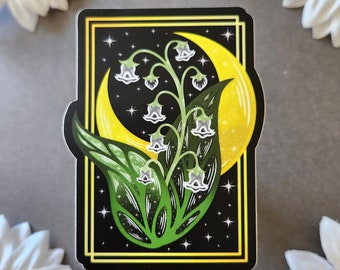 Lilly of the Valley Flower with Moon 2.5x3-inch Matte Sticker/ Lilly of the Valley Sticker/ Flower Sticker/ Water Bottle Sticker
