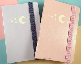 Moon & Stars A6 Notebook - pastel mini diary - calendar planner bullet journal - dotted paper for journaling - tiny note book - sketchbook