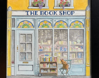 The Village Book Shop / Original Watercolor Artwork / European Street Scene