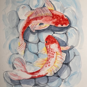 Playful Koi Fish / Original Watercolor / Ocean Art / Sea Life