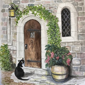 城の扉の猫 / オリジナル水彩画