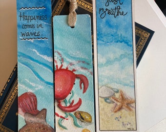 Beach Life Bookmark Set / Handmade / Watercolor Art