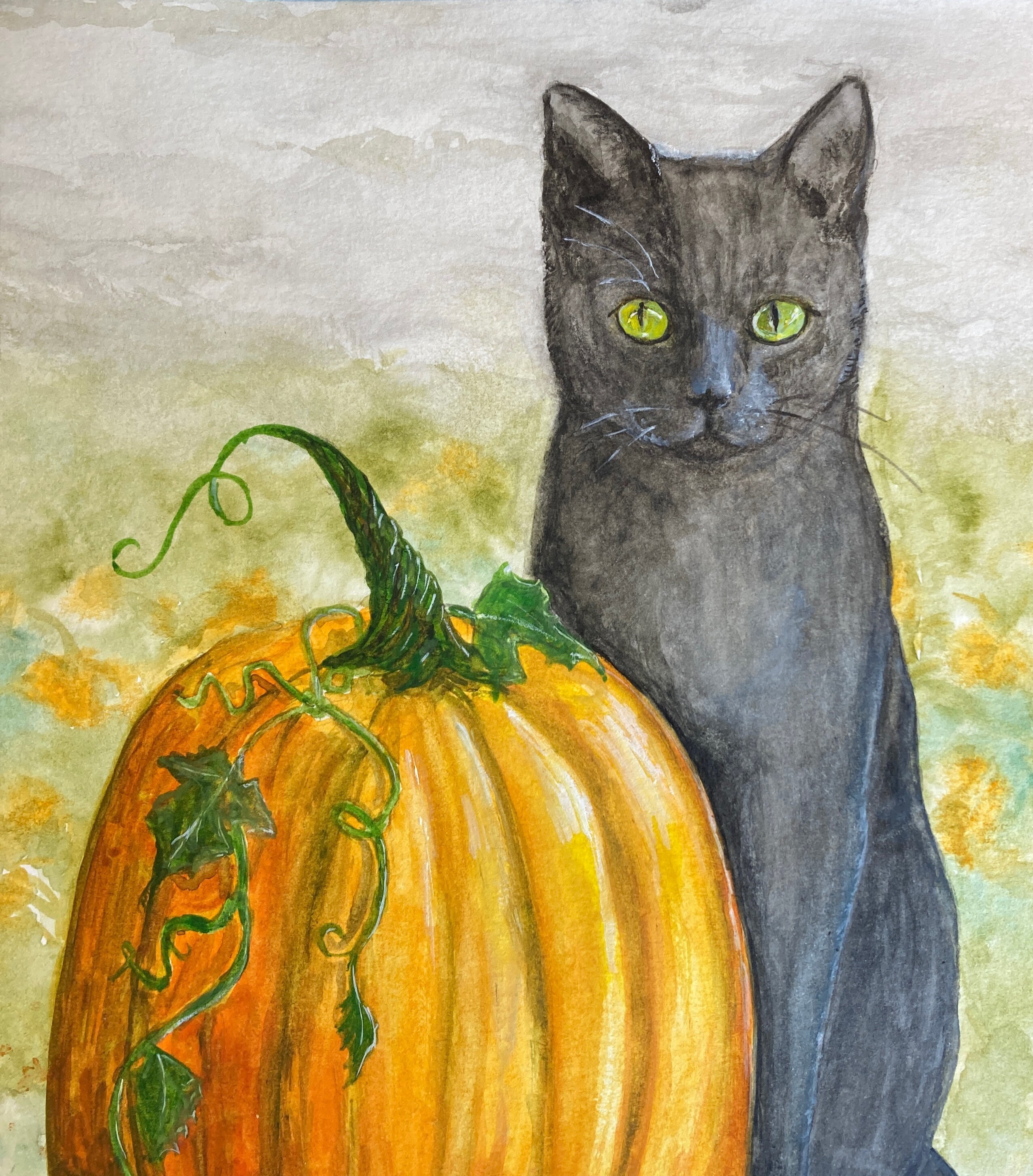 「ハロウィン　キャット」油絵　原画　オリジナル　１点物　絵画 ヴィヴィアン・インテリア雑貨と家具 | ハロウィン🎃 フランスの