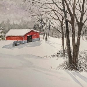 January Snow / Snow Scene / Winter Landscape / Original Watercolor Painting