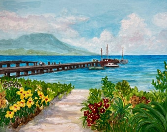 A View of the Dock, St Kitts, U.S. Virgin Islands / Original Watercolor Painting
