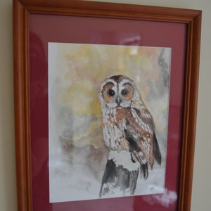 Watercolor Painting Owl in Winter owl painting wildlife portraits image 3