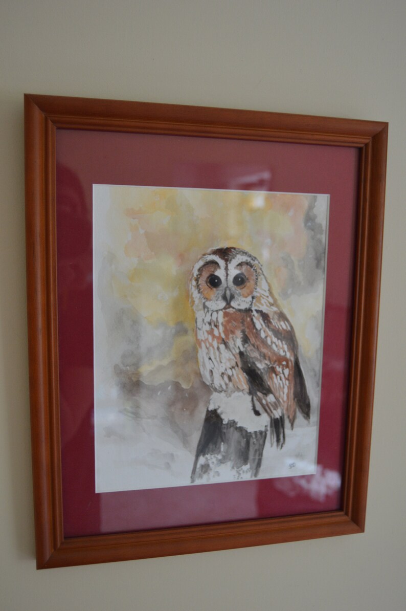 Watercolor Painting Owl in Winter owl painting wildlife portraits image 3