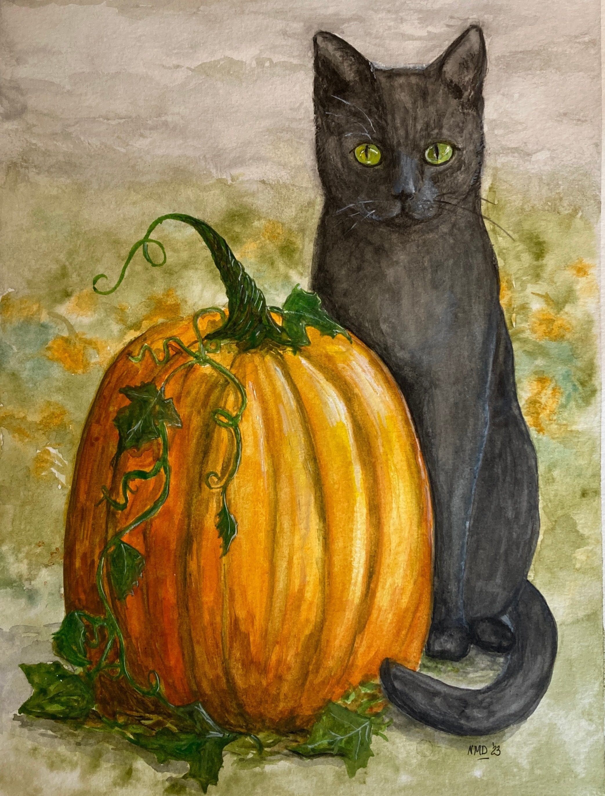 絵画「ハロウィンの夜のネコ」