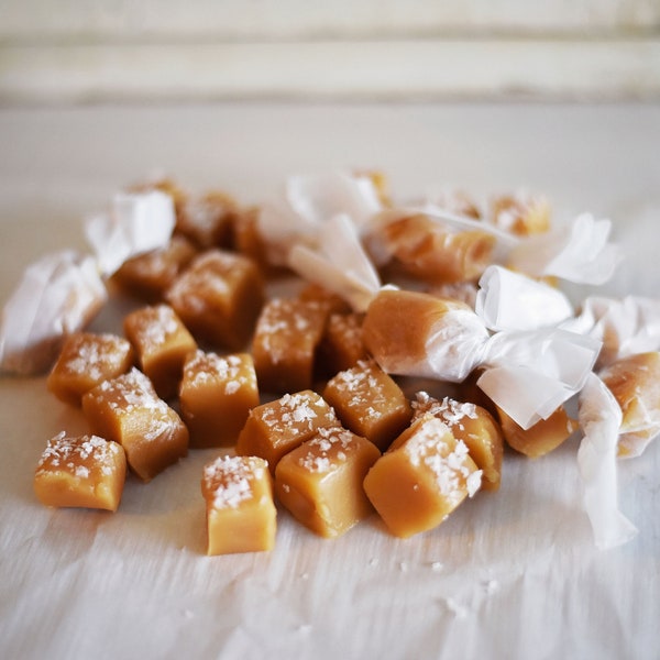 Maldon Handmade Sea Salt Caramels. 1 pound bag. 32 to 38 caramels. Valentine’s Day gift boxes now available!