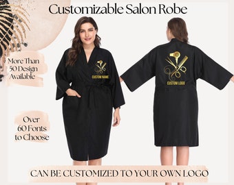 Custom Salon Robes for Clients Waterproof Resistant Robe Printed, Custom Hairdressing Robe, Barber Cover up, Stylist Robe Kimono Spa Apron