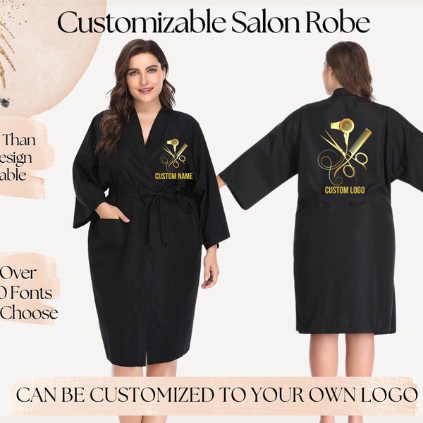 Custom Salon Robes for Clients Waterproof Resistant Robe Printed, Custom Hairdressing Robe, Barber Cover up, Stylist Robe Kimono Spa Apron