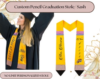 Custom Graduation Teacher Pencil Stoles Class of 2024 Personalized Teacher Stole, Special Education Pencil Picture Pencil Sash, Teacher Gift