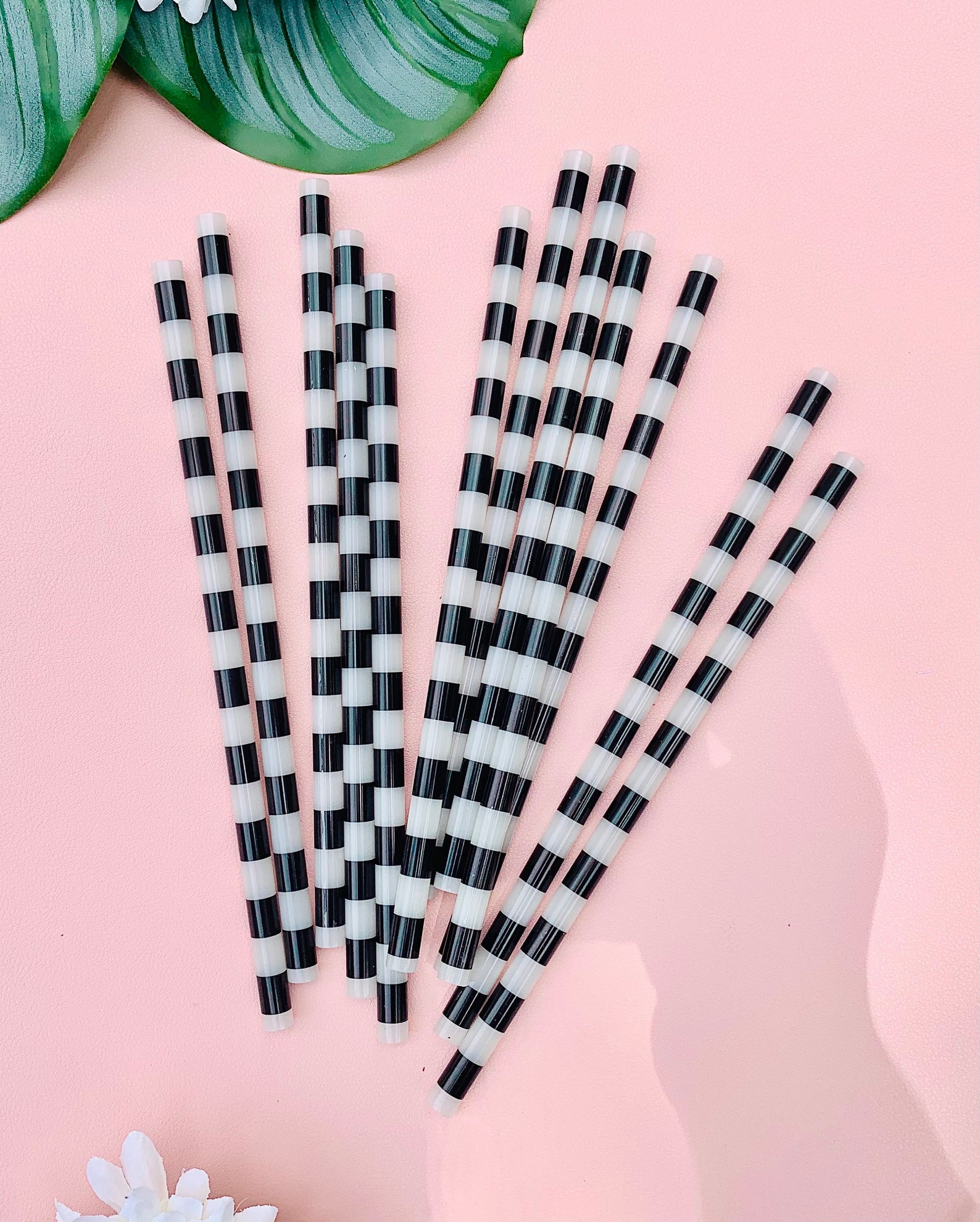 Reusable Plastic Straws Black and White Strip Straw Etsy