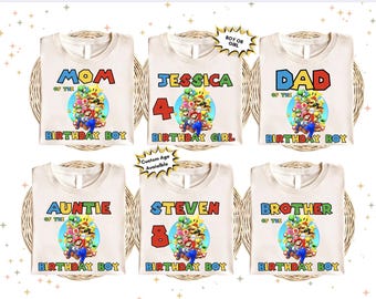 Maglietta personalizzata per il compleanno di Mario abbinata alla famiglia, maglietta per la ragazza del compleanno, papà personalizzato del compleanno, maglietta per Nintendo Mario Bros, Yoshi Luigi Kids