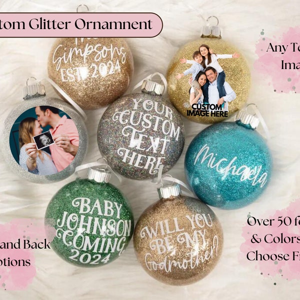 Personalized Christmas Ornaments, Name Ornaments Anniversary Christmas Gifts, Christmas First Ornaments, Glitter Ornaments Picture Ornaments