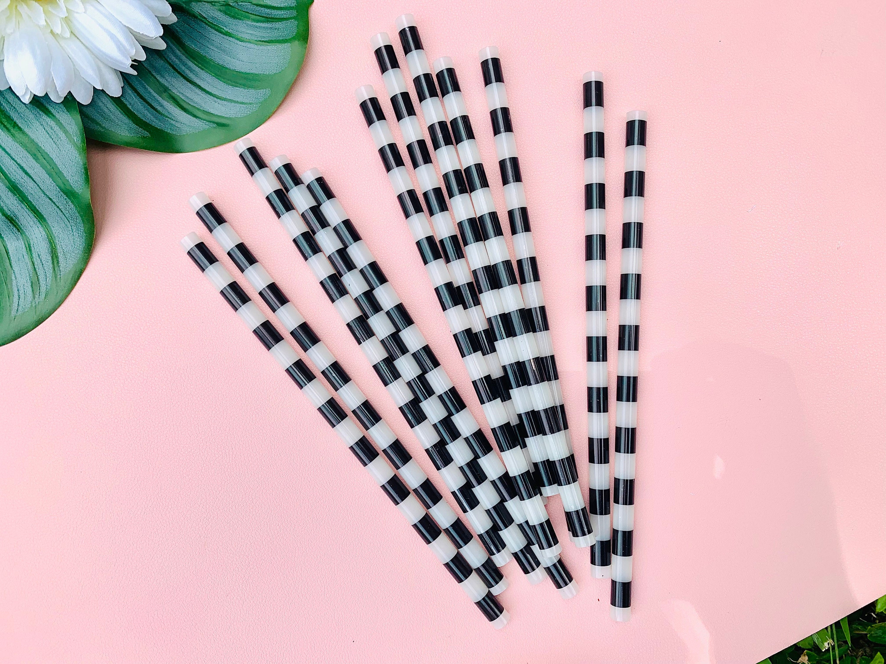 Reusable Plastic Straws Black and White Strip Straw Etsy