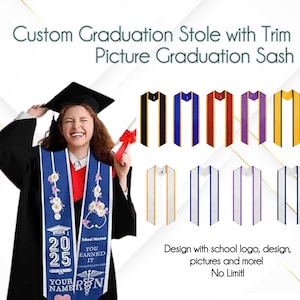 Custom Honor Graduation Stole with Trim, Personalized Grad Honor Sash, College High School Honor Stole, Class of 2025 Gift, Trimmed Stole