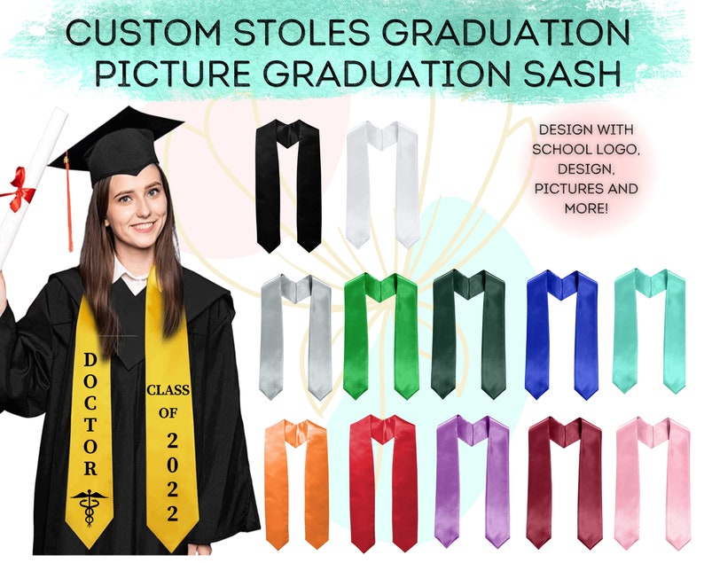 Custom Graduation Stole, High School Graduation Sash, College Graduation Sash, Class of 2022, Wedding Stole, Picture Stole, Custom Prom Sash 