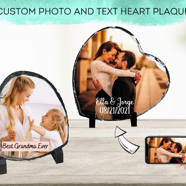 Personalized Heart Photo Gift with Text Rock Slate, Custom Picture Heart Stone, Friendship Sister Gift, Pet Memorial Keepsake, Grandma Gift