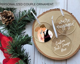 Custom Couple Portrait Acrylic Christmas Ornament, Personalized Newly Engaged Just Married Ornament Christmas Engaged New Home Ornament Gift