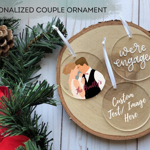 Custom Couple Portrait Acrylic Christmas Ornament, Personalized Newly Engaged Just Married Ornament Christmas Engaged New Home Ornament Gift